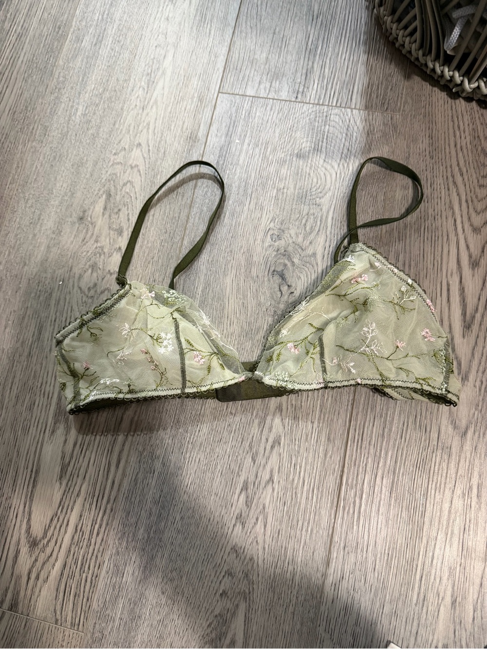 aerie Olive Green Floral Sheer Bralette